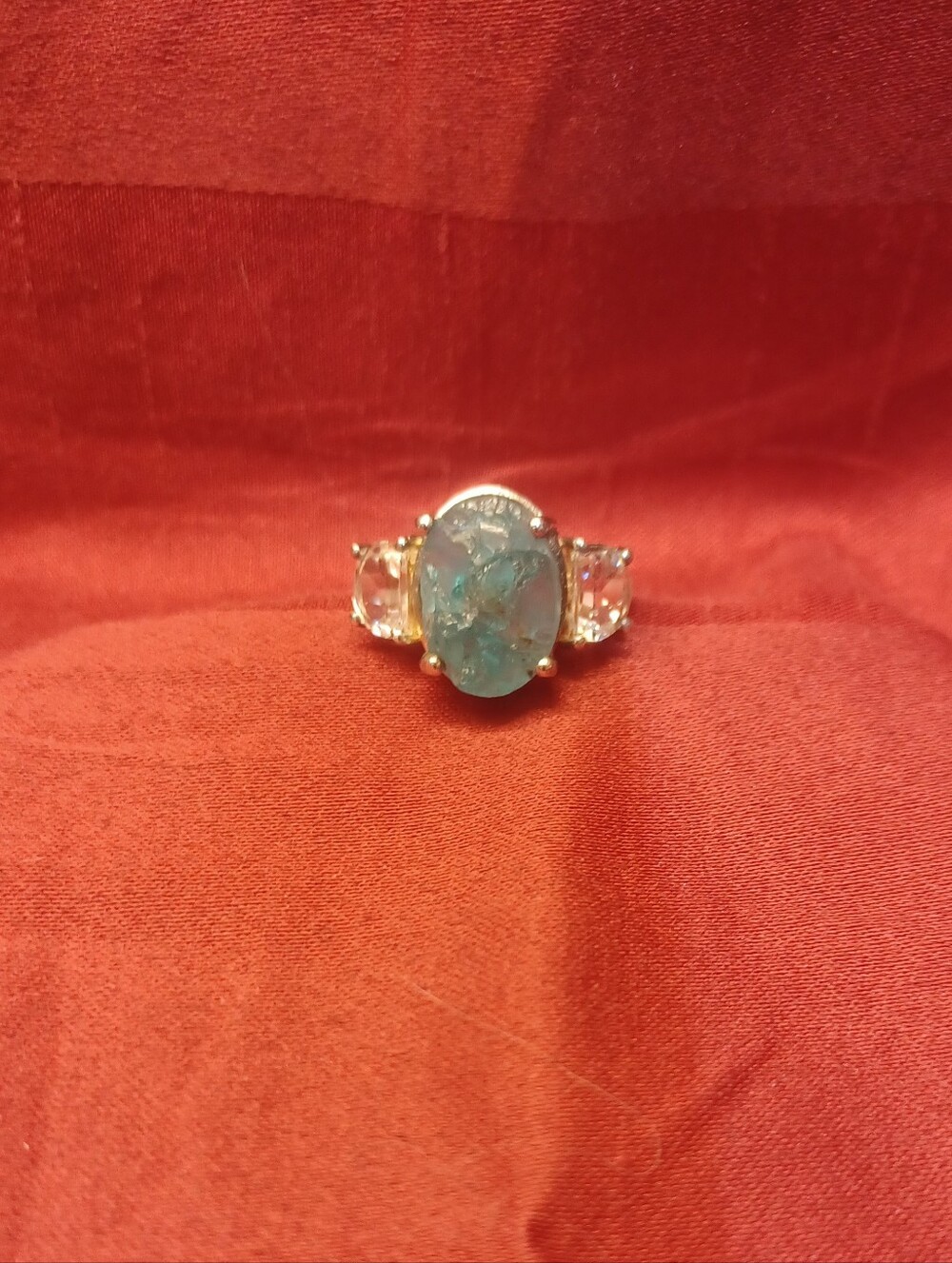 Roughcut Madagascar Blue Oval Gemstone With White Topaz Women's Ring
